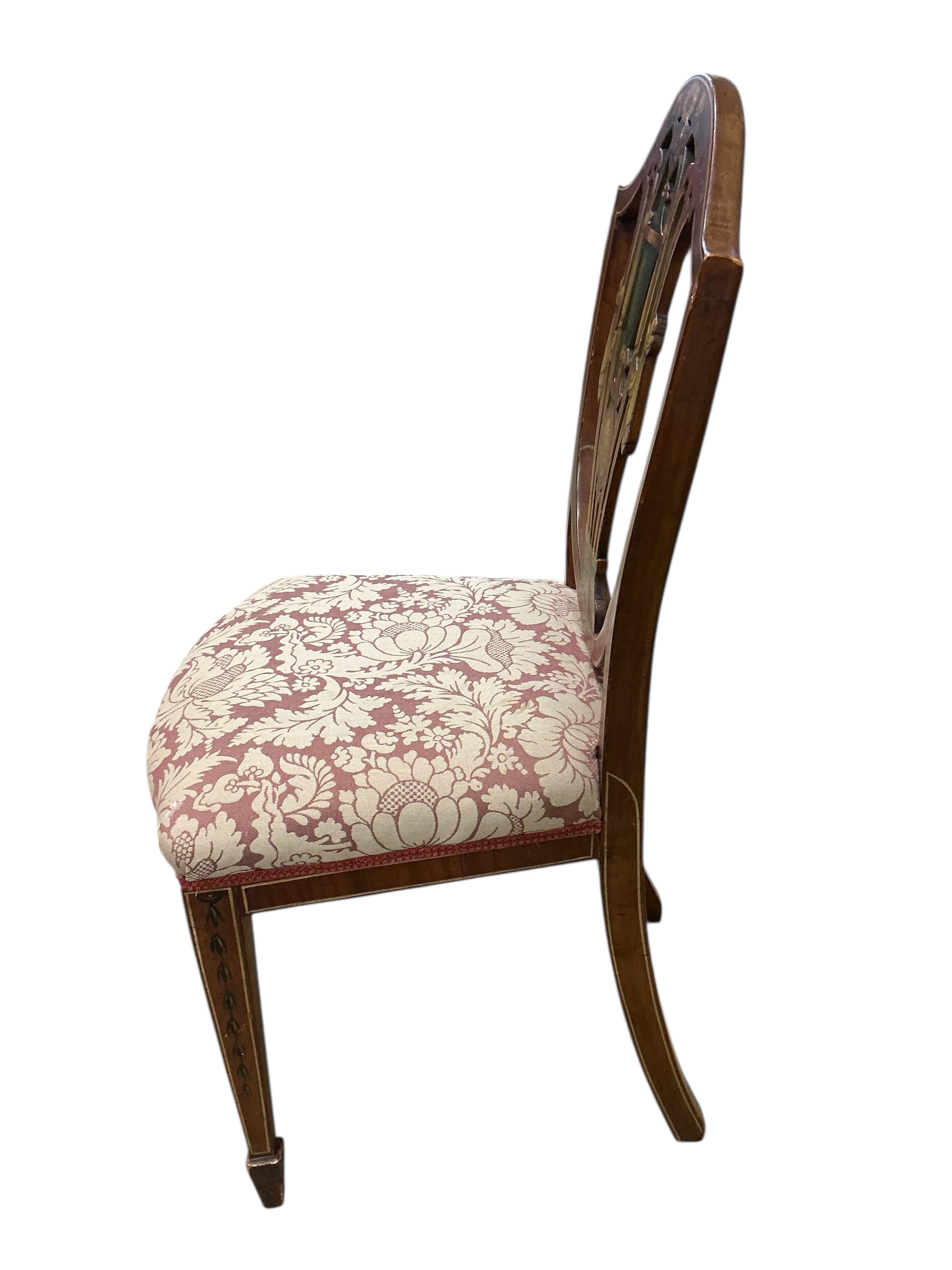 A set of four Edwardian, Sheraton Revival painted mahogany dining chairs, width 48cm, depth 40cm, height 90cm